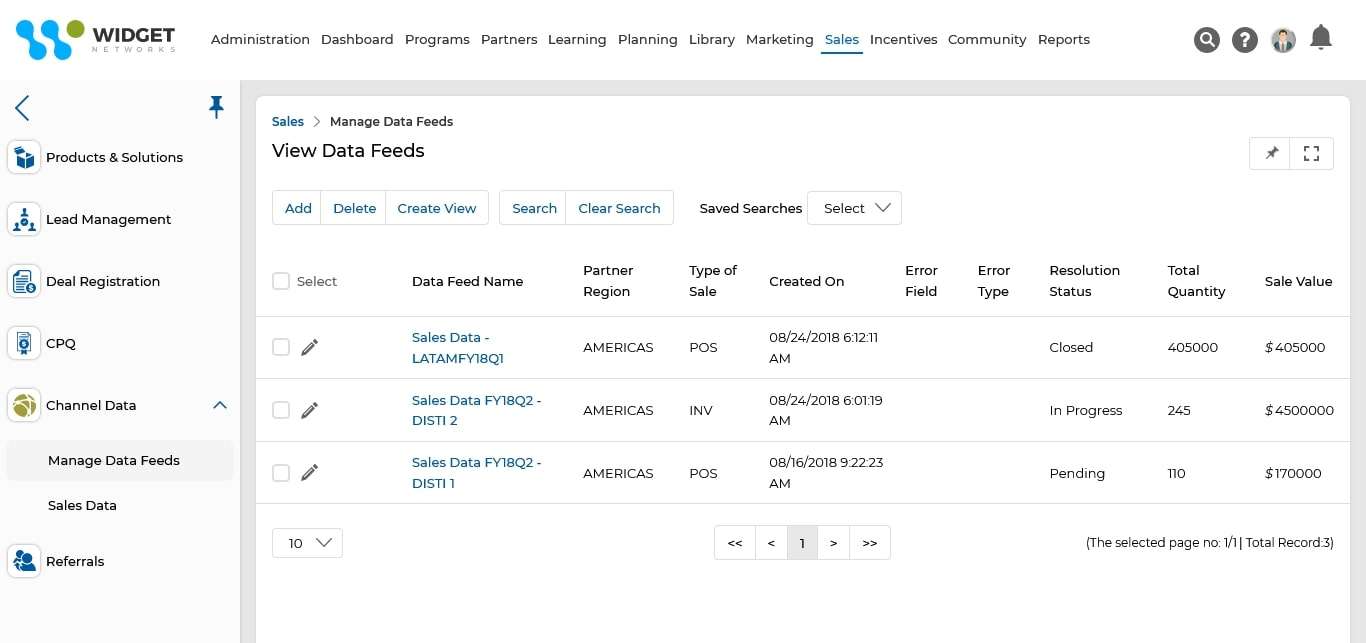 Channel Data Management View Data Feeds