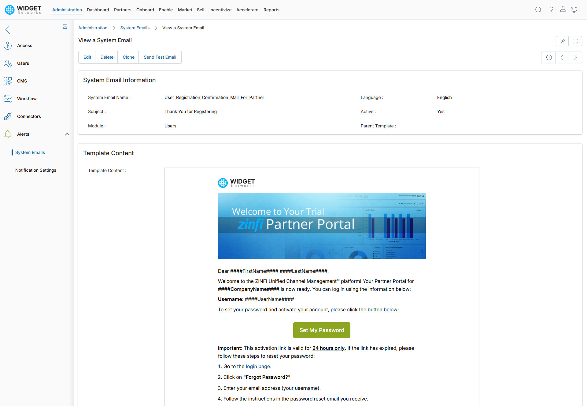 Alerts Management View System Emails