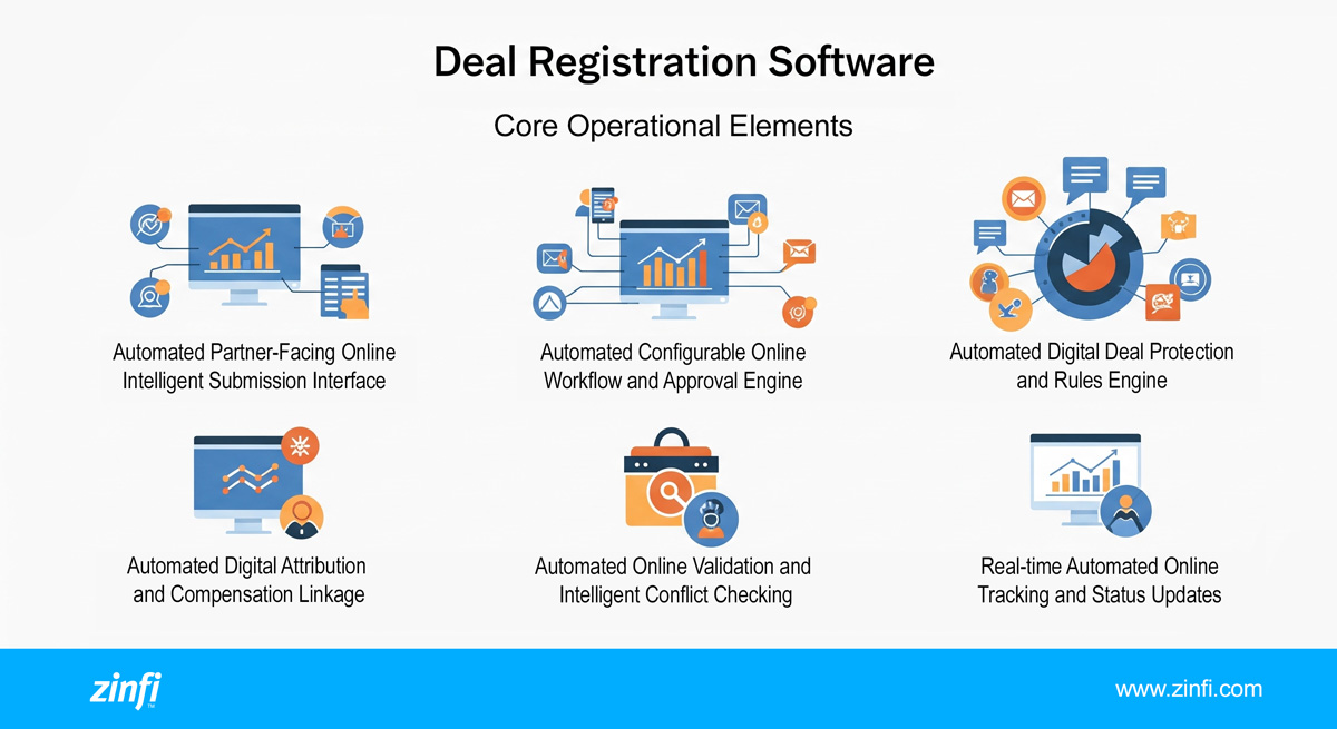 Infographic showing core operational elements of an automated deal registration software