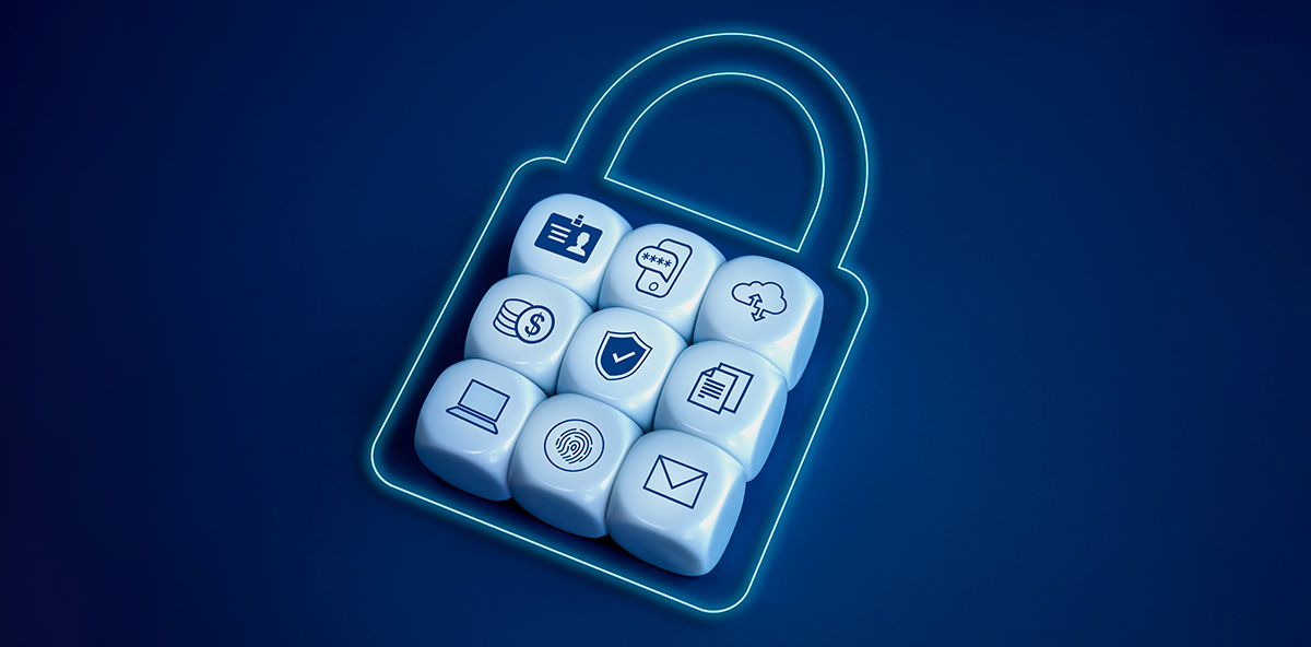Digital lock made of security icons symbolizing data protection and access control, representing the role of a partner ecosystem in enforcing zero trust cybersecurity.