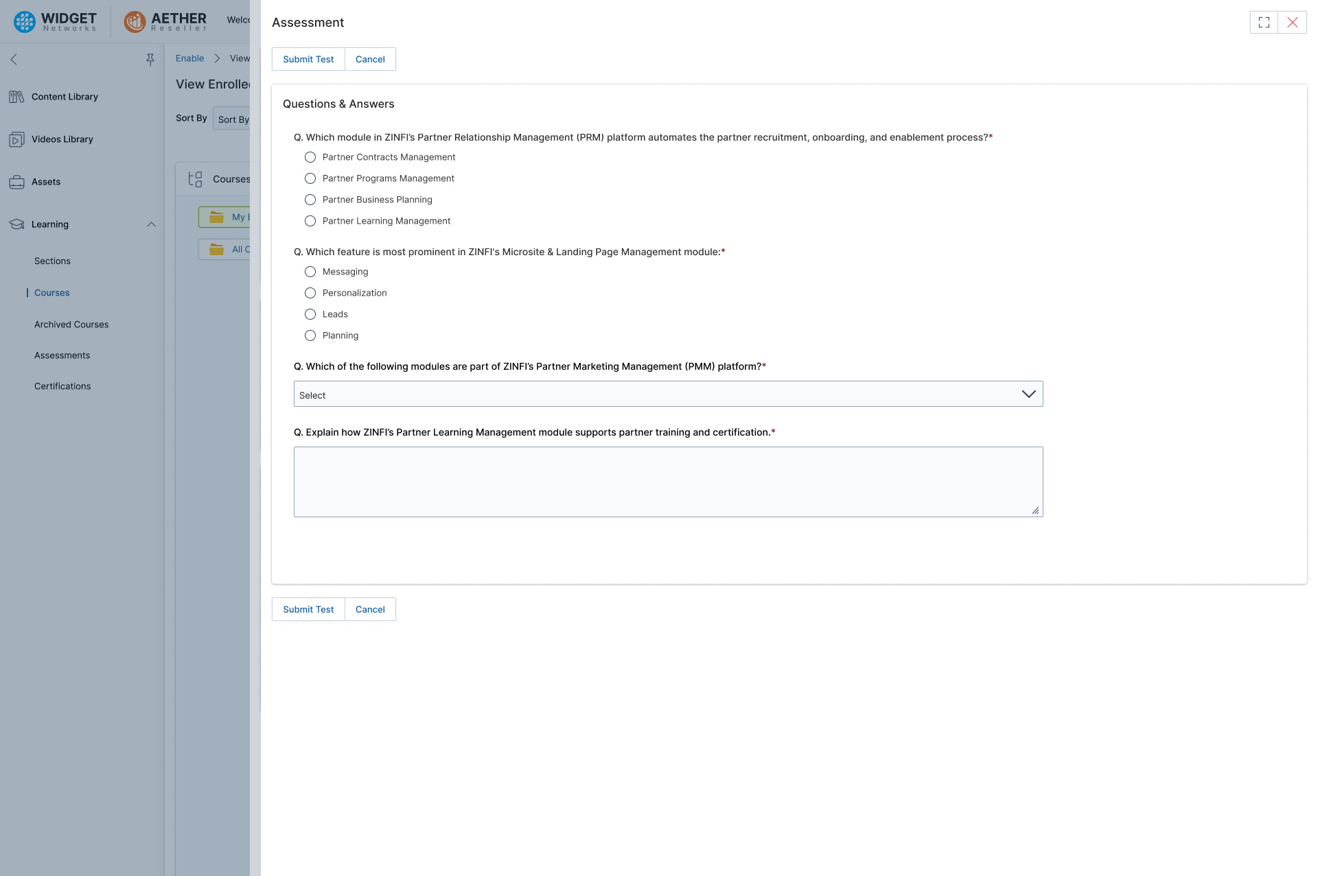 Partner Learning Management View Assessment