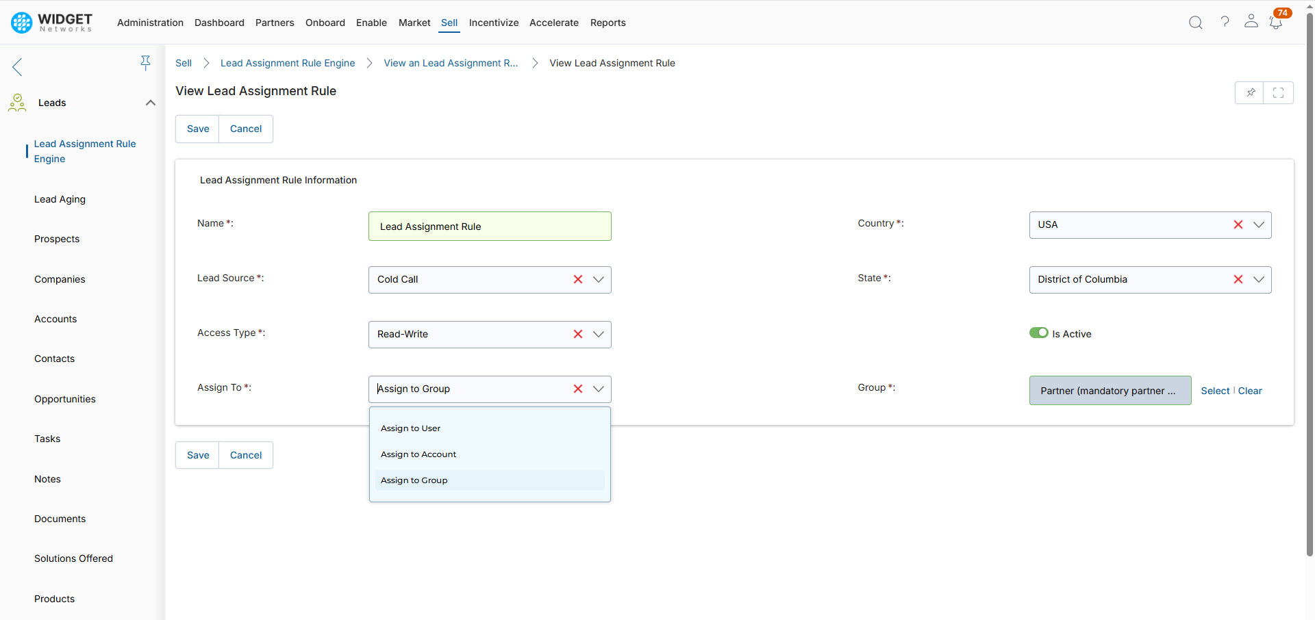 Partner Lead Management View Prospects
