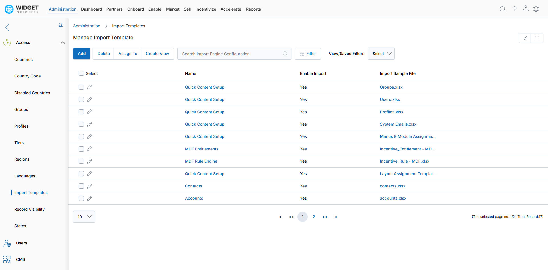 Access Management Manage Import Template