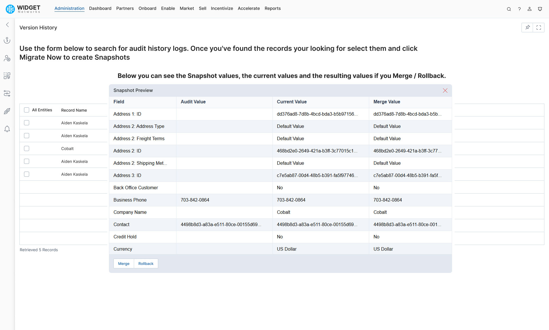 Change Management Record Rollback